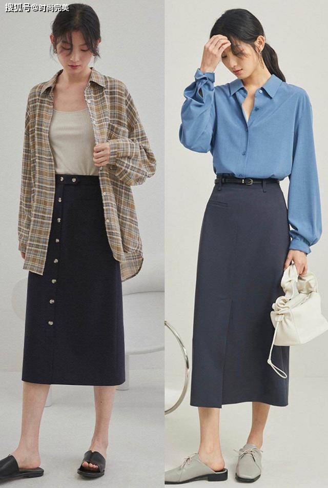 夏天 很适合职场女人的穿搭：长上衣+半身裙，时髦优雅，还很显高级