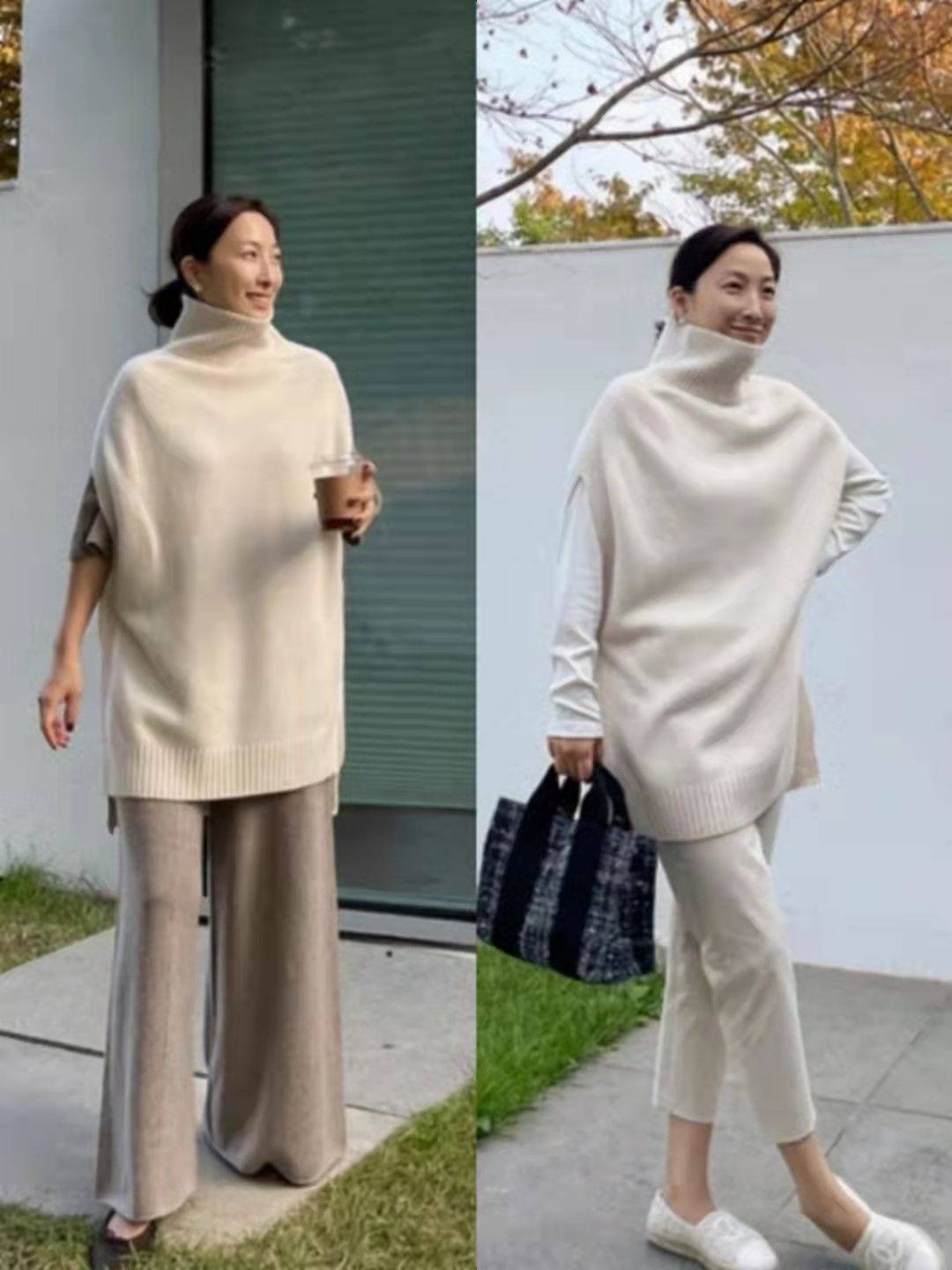 大衣 “斗篷式外套+平底鞋”,才是50岁冬季最佳搭配,舒适高级又气质