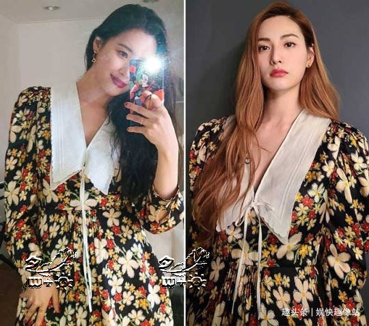 长发 同一件衣服的选择！宣美与NANA（林珍娜），365万韩元花纹连衣裙