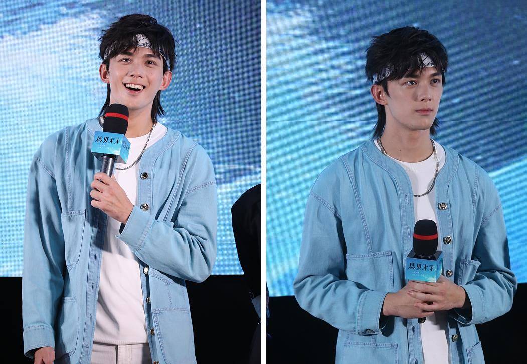 真挺帅 吴磊“狼尾”造型真挺帅，白T配蓝色发带又奶又帅，真挺有魅力