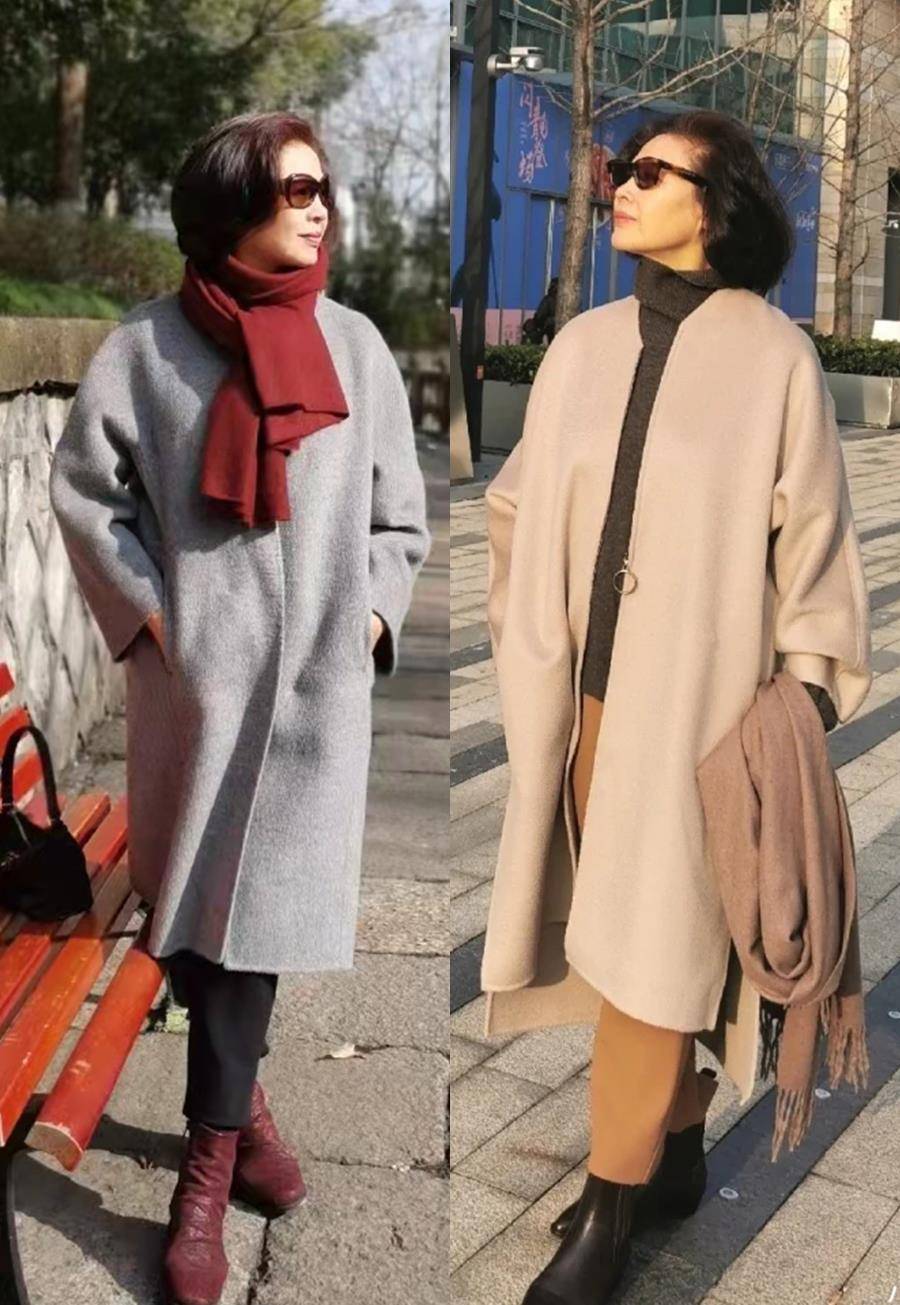 黑色 “呢大衣、小脚裤”才是五六十岁女人应有的秋季打扮,优雅太气质