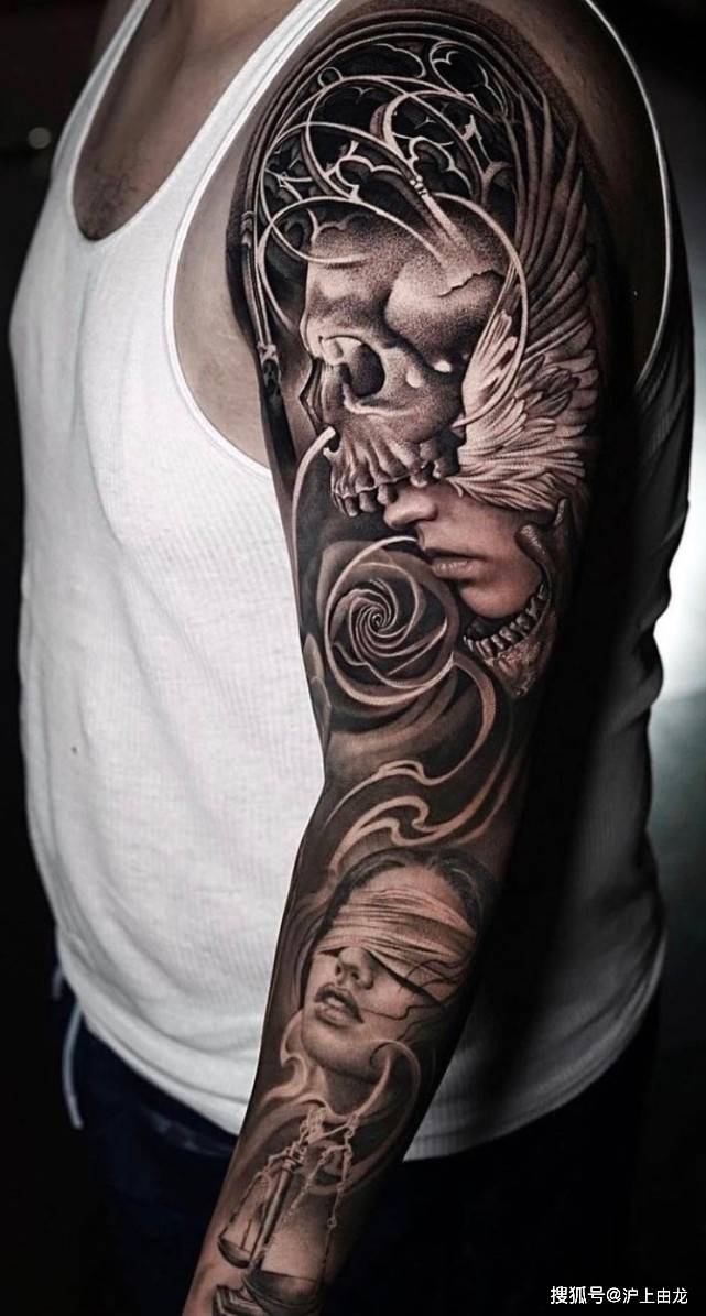 写实风格花臂纹身图案欣赏_波塞