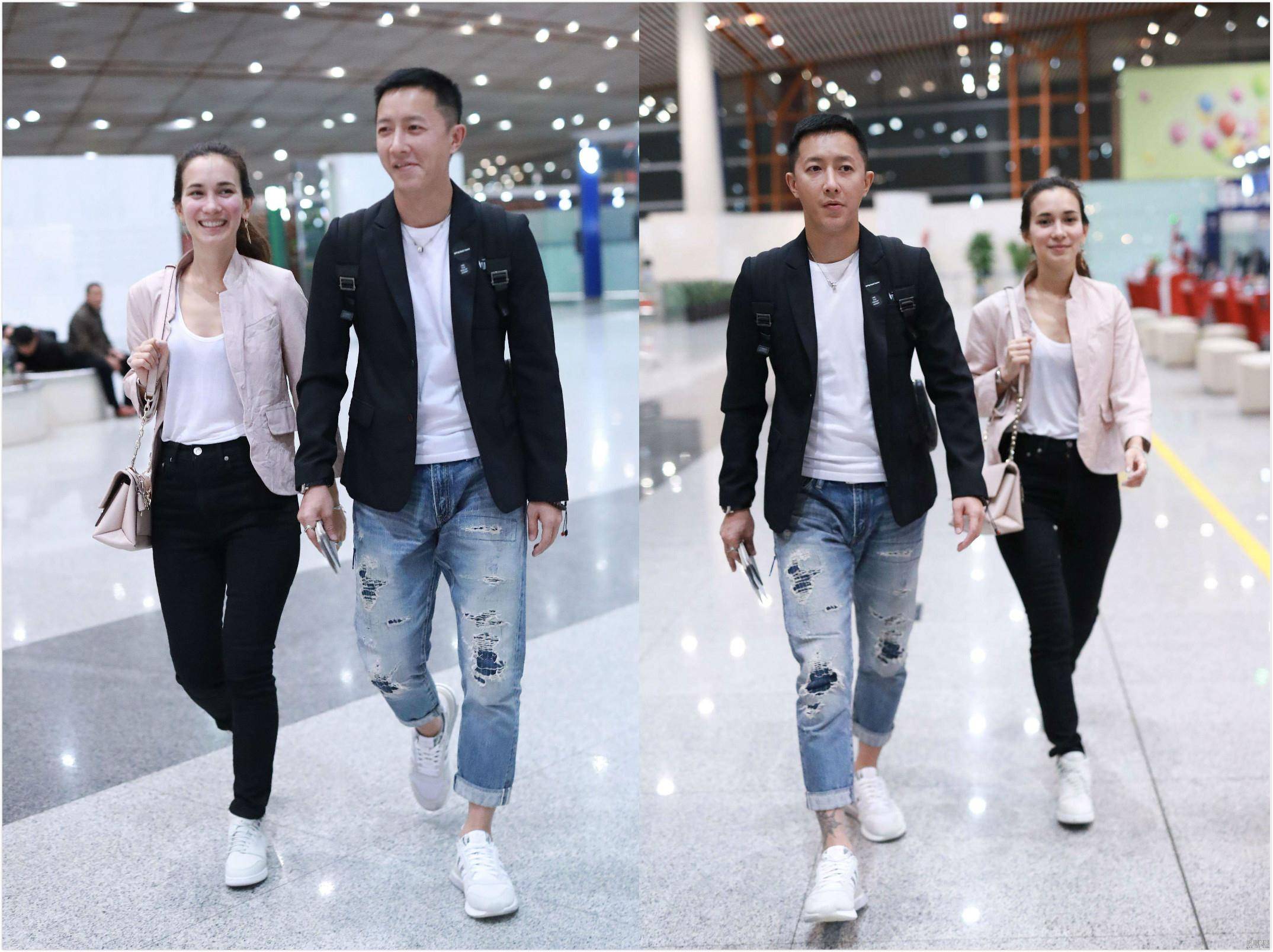 女友 她是韩庚女友,穿紧身衣牛仔裤配印花外套,简单却少女感十足