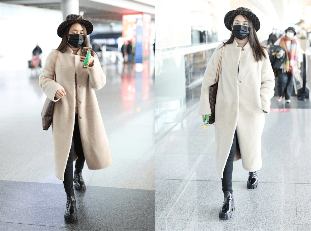 黑色 40岁的马苏状态不输年轻人，穿卡其色大衣优雅时髦，气质超好