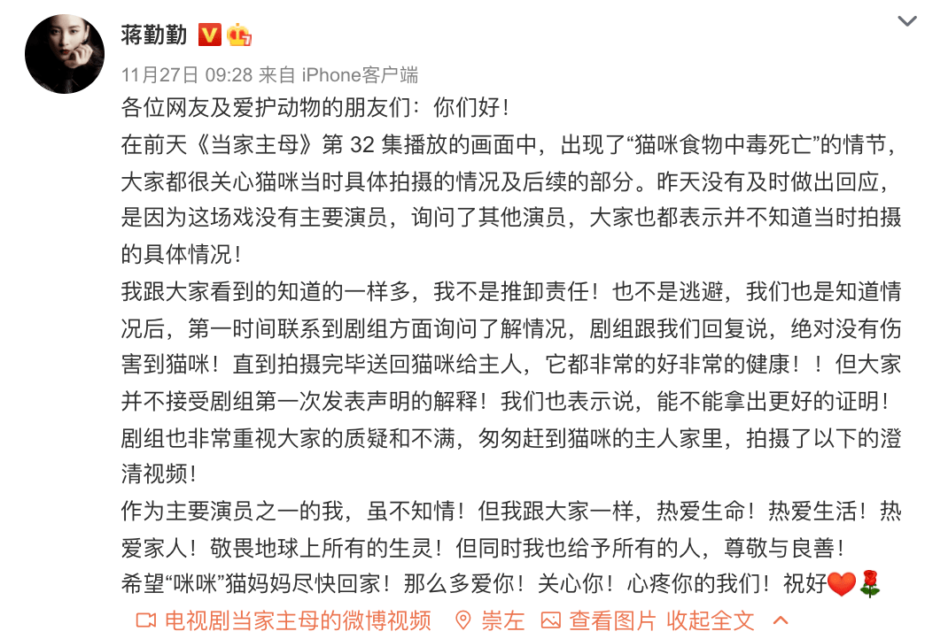 白猫|影视剧博主爆料:已确认于正新剧中的白猫死亡,“拍完就死了扔了”