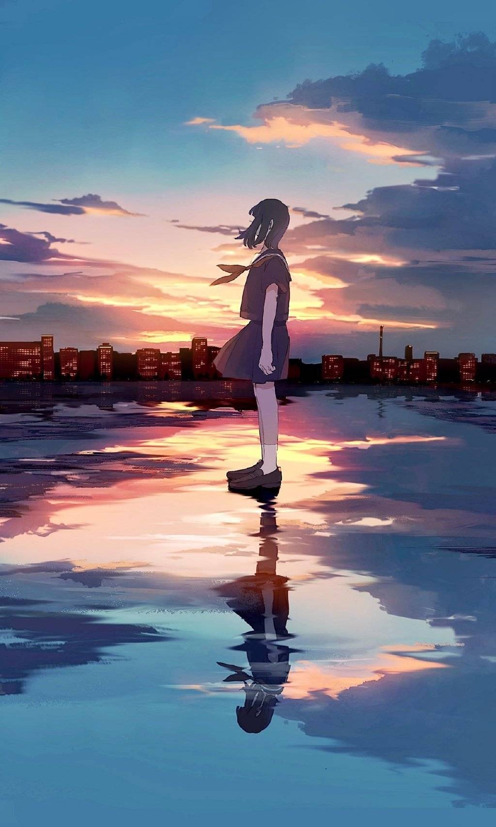 静谧浪漫的唯美场景插画,干净又忧郁的蓝呼吸感很强_作品_蓝色_画面