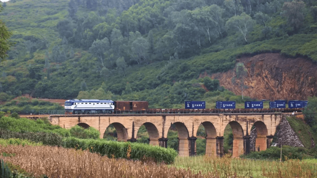 到达开远十里村站百年滇越米轨铁路首次开行集装箱列车