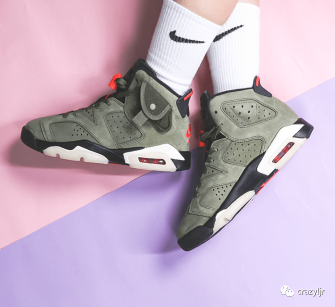 细节 AJ6高帮实战篮球鞋：Air Jordan 6 x TS联名 AJ6 军绿夜光 鬼脸 CN1084-200