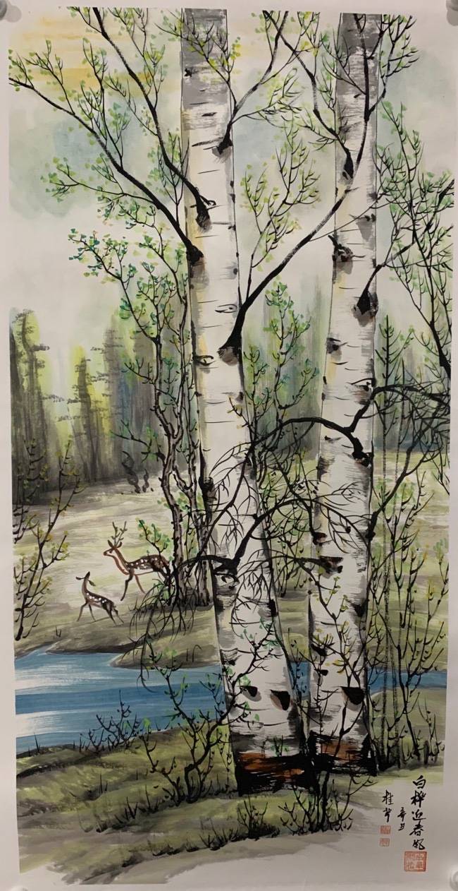 大道千秋中国水墨学术名家展曹桂芹白桦林和冰雪山水作品