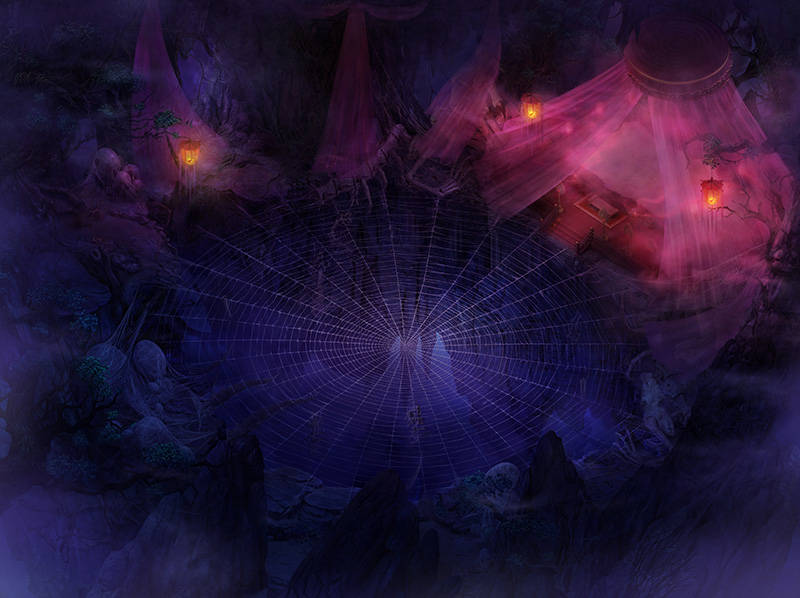 网构成,洞穴深处有纱制床幔,其间放置床榻桌椅等,为白骨精休息之地