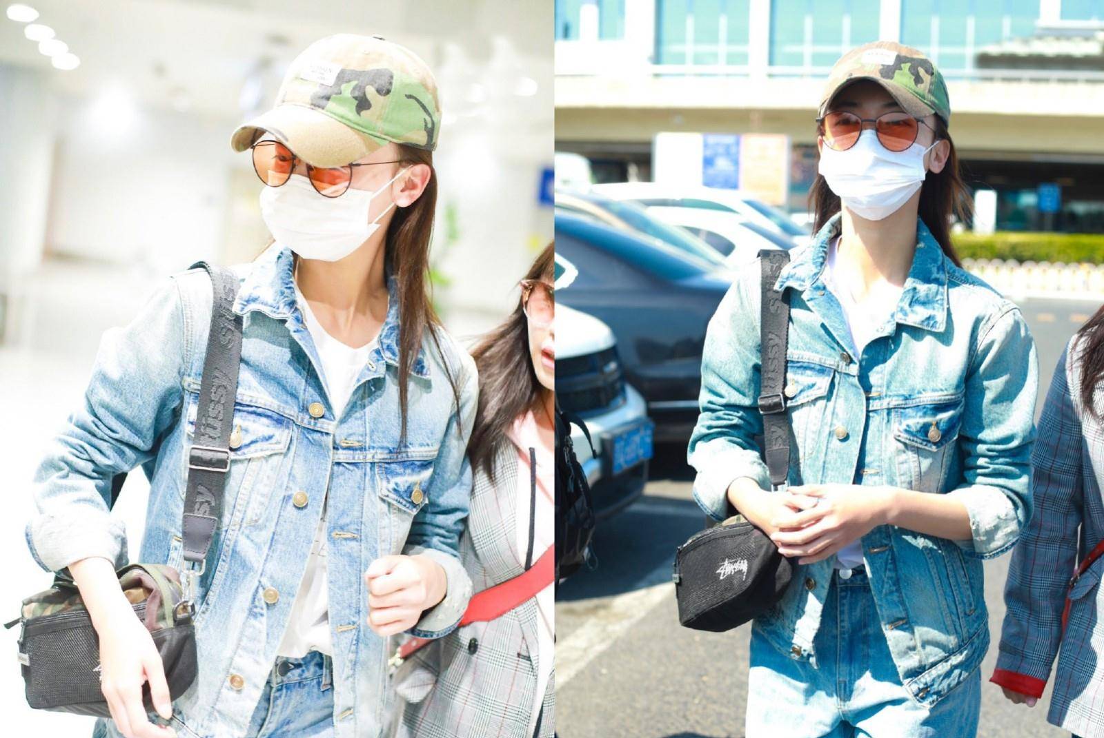 历史 吴谨言牛仔衫配直筒裤，内搭“彩虹衣”俏皮可爱，一点不像29岁