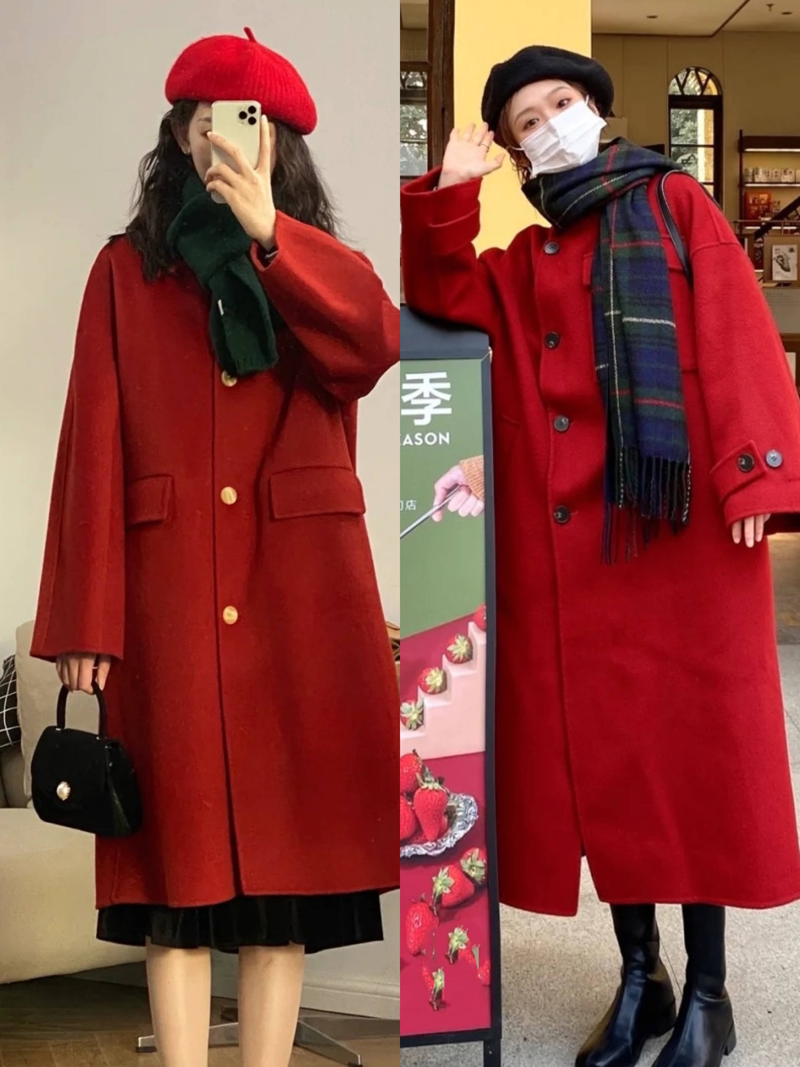 黑色 年底了才发现:还是红大衣更符合过年氛围,穿上提升气质又喜庆