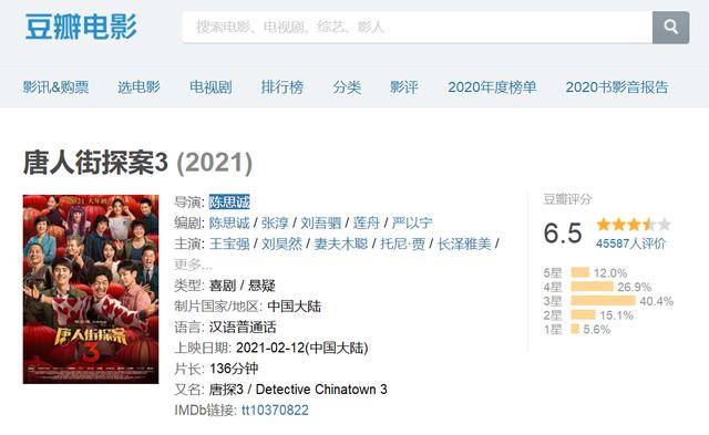 推理|《唐人街探案3》首日票房破十亿，豆瓣评分为何极低？看网友咋说
