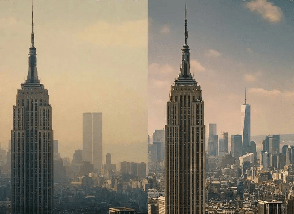 30张过去与现在的对比照,感受时间的力量,二战中钢锯岭真的不高