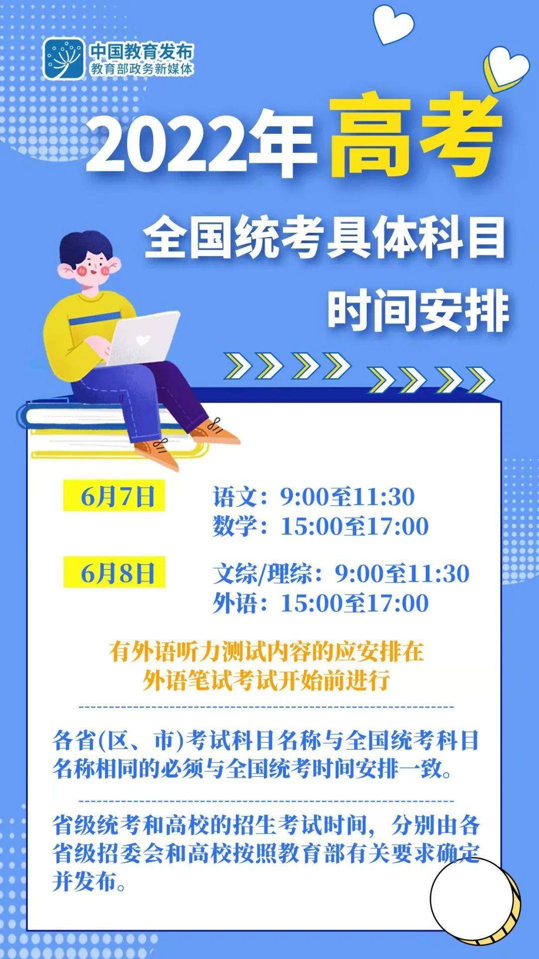 高考时间定了 22年全国统考时间为6月7日 8日 Kk 高等学校 招生