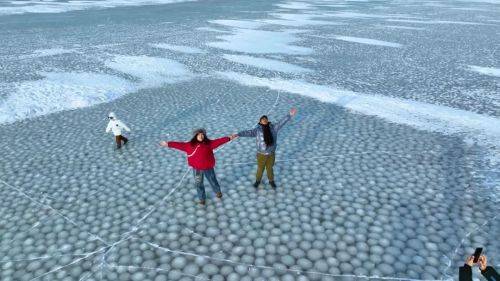 四海|冰封的湖面下全是冰团雪团！“冰汤圆”奇观惊现吉林四海湖