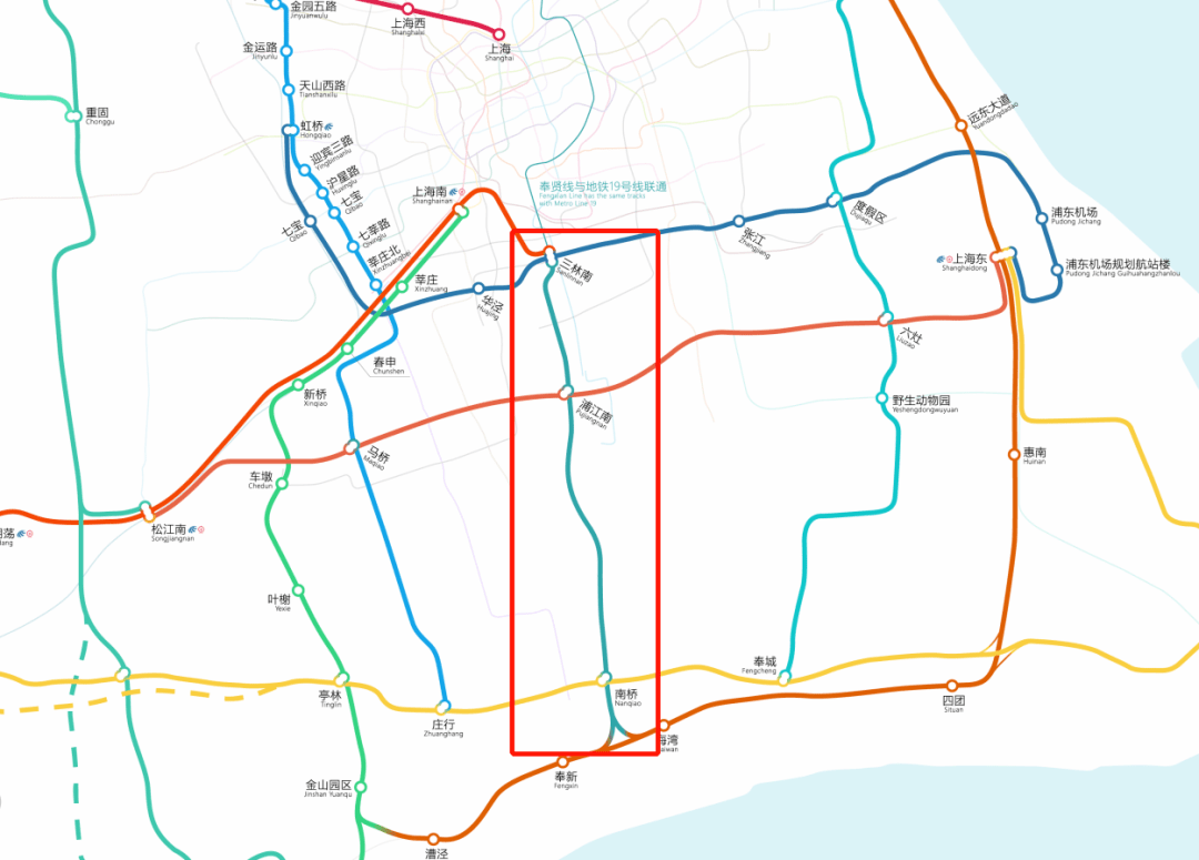 (上海市域鐵奉賢線預計走向,來源《長江三角洲地區多層次軌道交通規劃