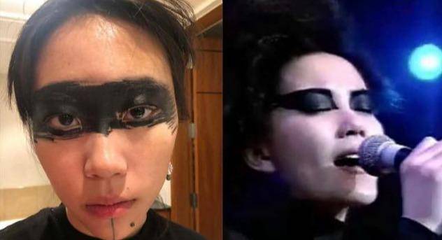 黑色窦靖童最近和黑色较上劲了模仿妈妈王菲喜力演唱会经典黑色眼妆