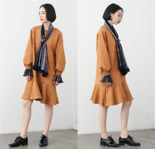初冬新款咖啡色裙子搭配图片_时尚_个性_连衣裙