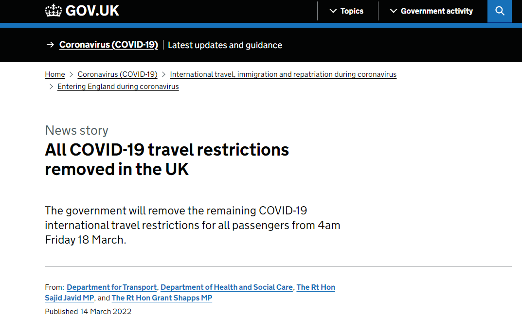 接种|重磅！英国取消所有入境限制 入境不再需要检测和隔离