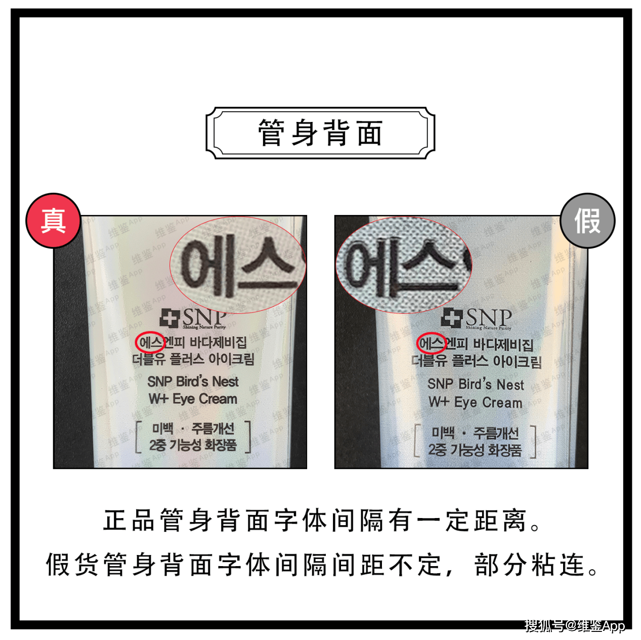 对比SNP/爱神菲燕窝抗皱紧致眼霜真假鉴别