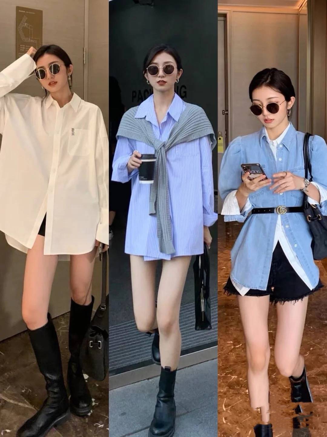 相较于纯白色,多了几分立体时尚范,下半身搭配一条黑色的开叉半身裙