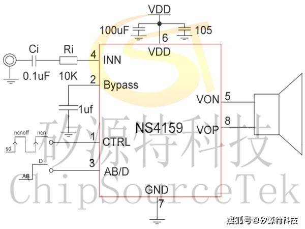 ns4159功放电路管脚脚位图:ns4159管脚功能描述:ns4159原理框图
