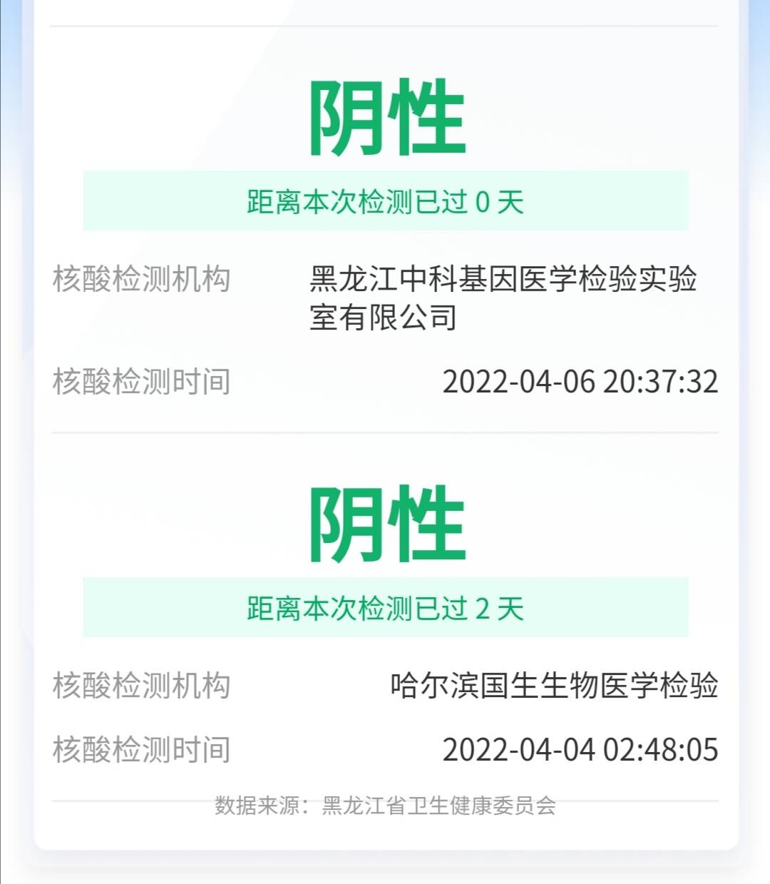 哈尔滨核酸检测报告图片