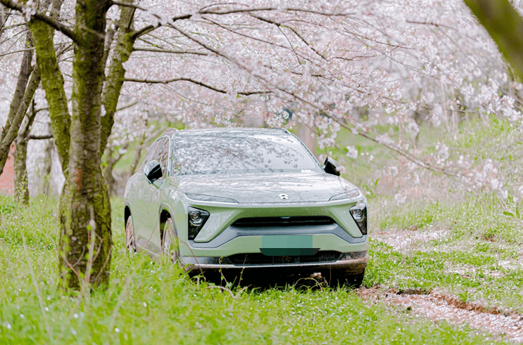 春游大片丨当樱花粉遇到蔚来的极光绿es6