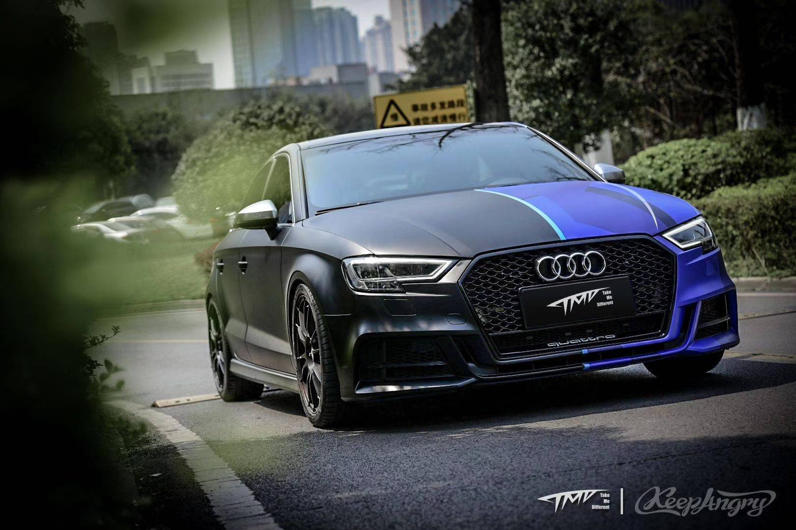 奥迪s3黑武士迷彩定制双拼改色膜tmd潮牌