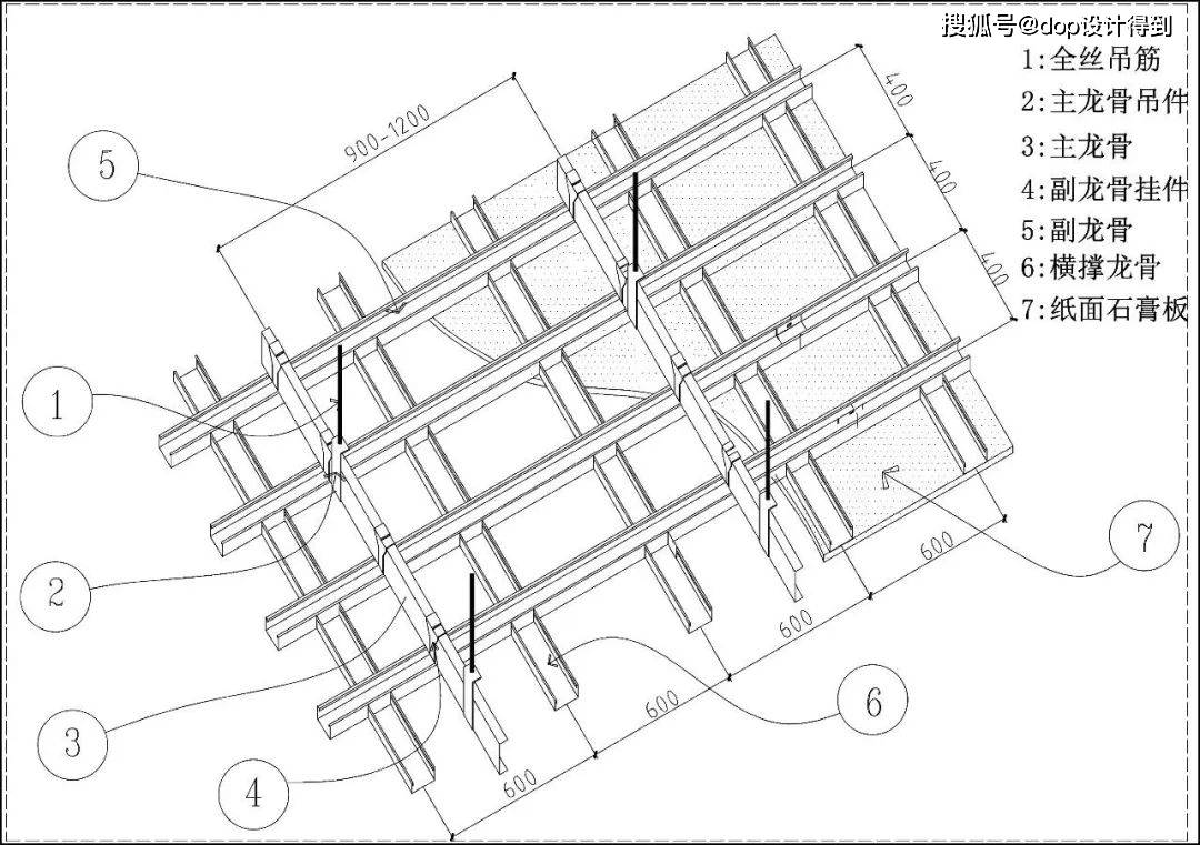 2,基本构造为了了解轻钢龙骨石膏板吊顶在施工完成后,在图纸中的完整