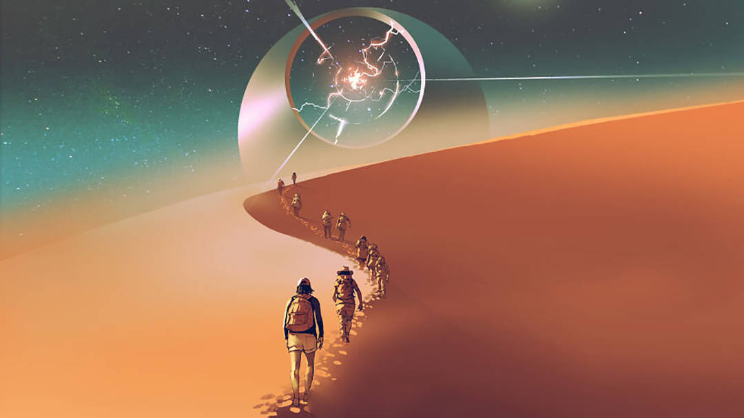 未来概念世界题材的场景插画其压抑低沉的色彩风格情绪感很强