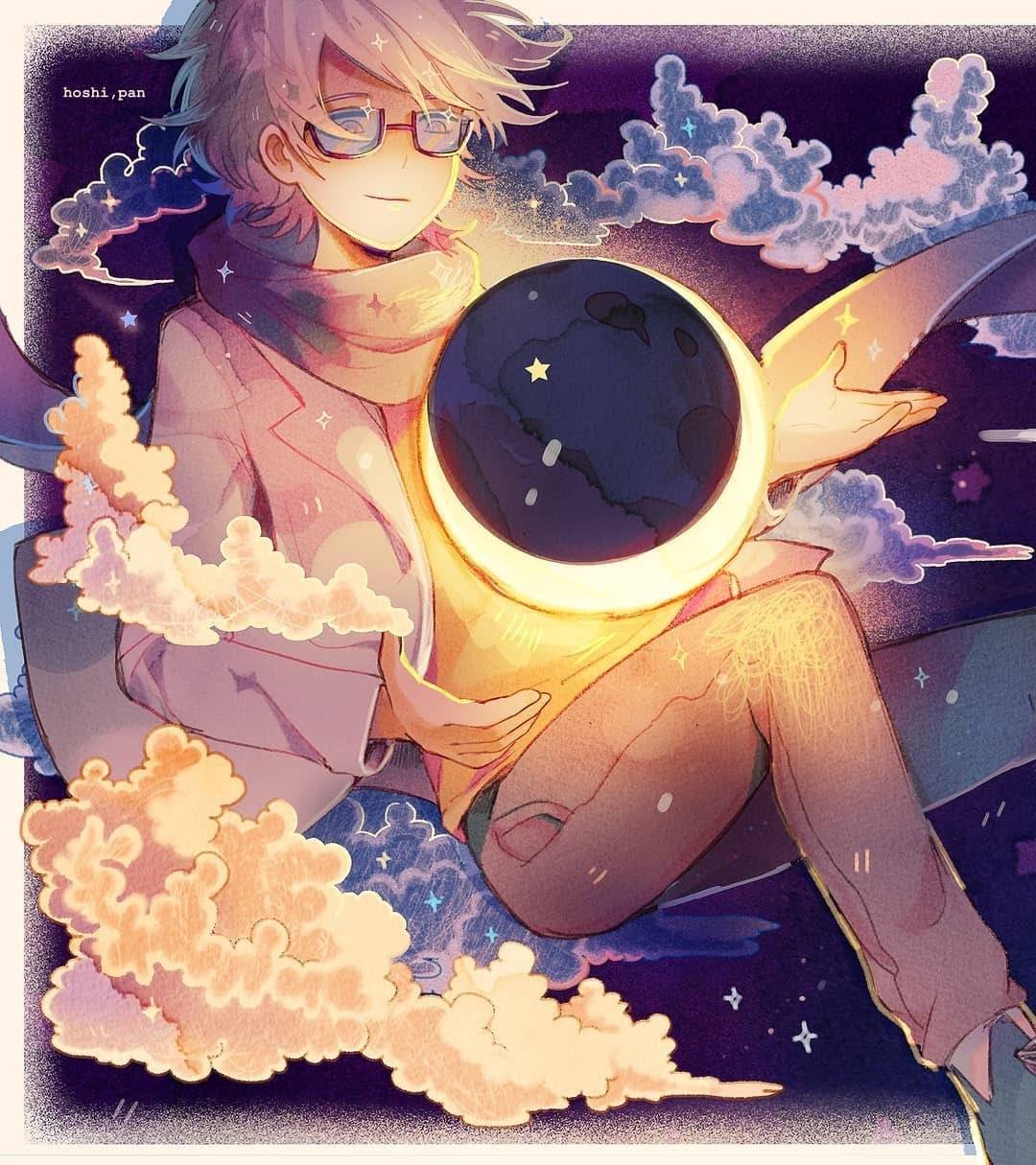 星辰下的幻想人物插画梦幻般的场景与配色所到之处皆风景