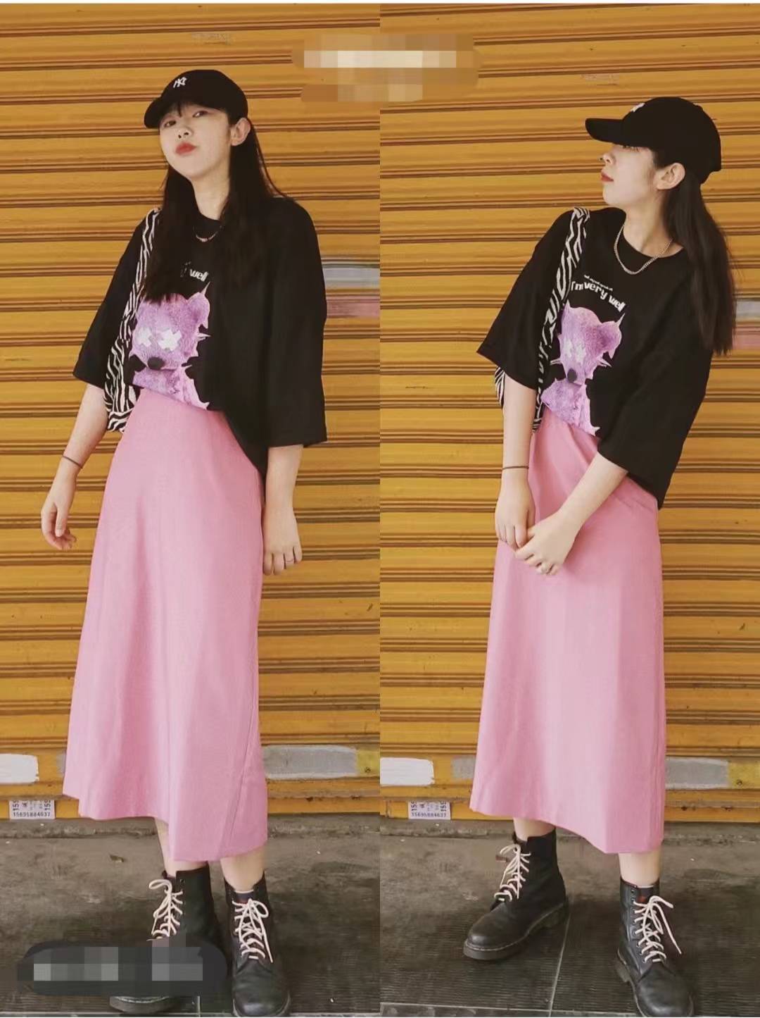 t恤配什么裙子好看 t恤搭配半身裙的穿法图片_印花_look_绿色