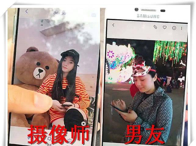 和熊玩偶的合照看起来也很可爱,但是一到男友拍照环节颜值就完全崩了