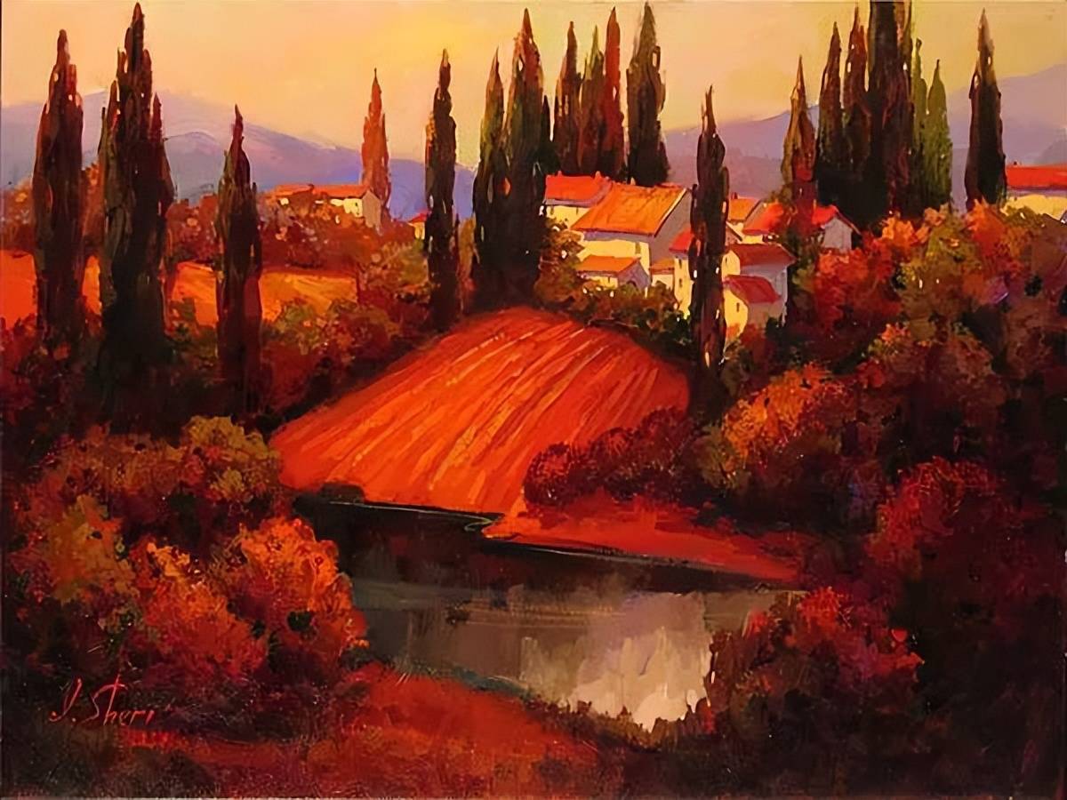 红色风景油画艾琳谢里irenesheri作品欣赏
