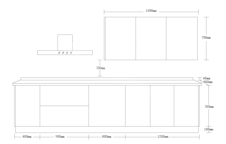 计算公式:吊柜米数*吊柜单价 地柜米数*地柜单价 台面米数*台面单价