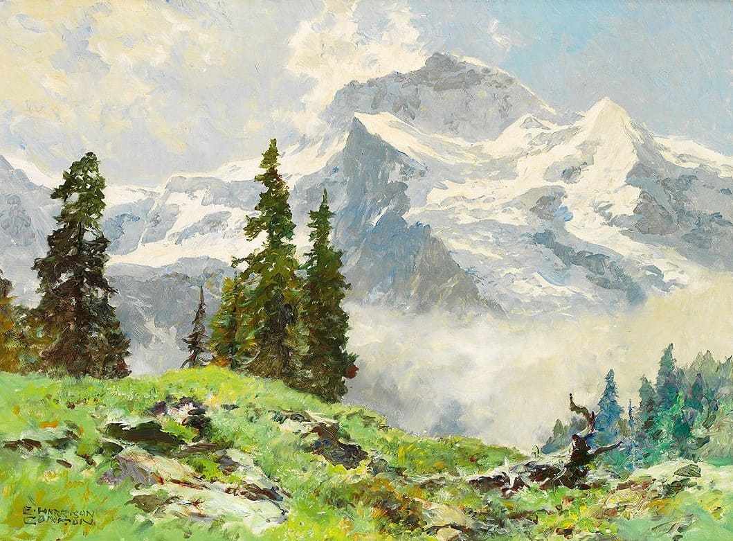 疫情期间欣赏下气势宏伟的山脉风景油画给人一种沁人心脾的感觉