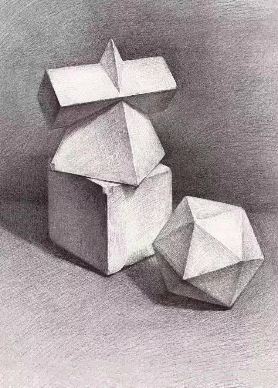 素描石膏几何体组合示范步骤画法组合石膏几何体素描图片步骤