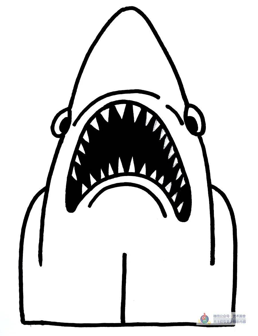 儿童画教程综合创意画海洋里凶猛的大鲨鱼