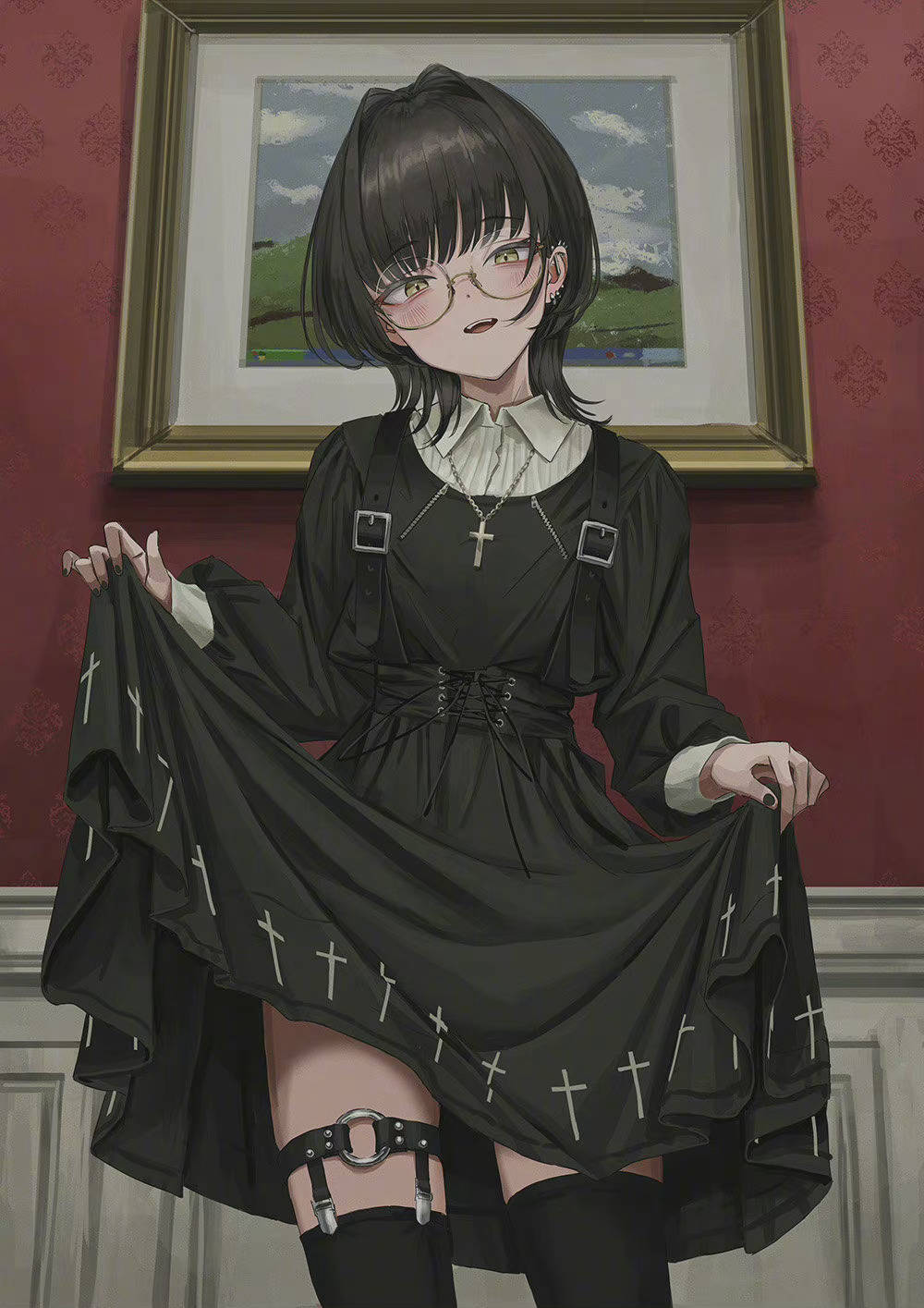 朋克风格的暗黑系萝莉插画服饰搭配方面非常突出且精致