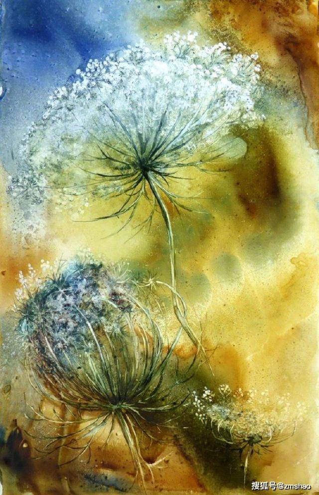 梦幻迷离的花卉,来自水彩画家roselyne farail作品欣赏_艺术_色彩