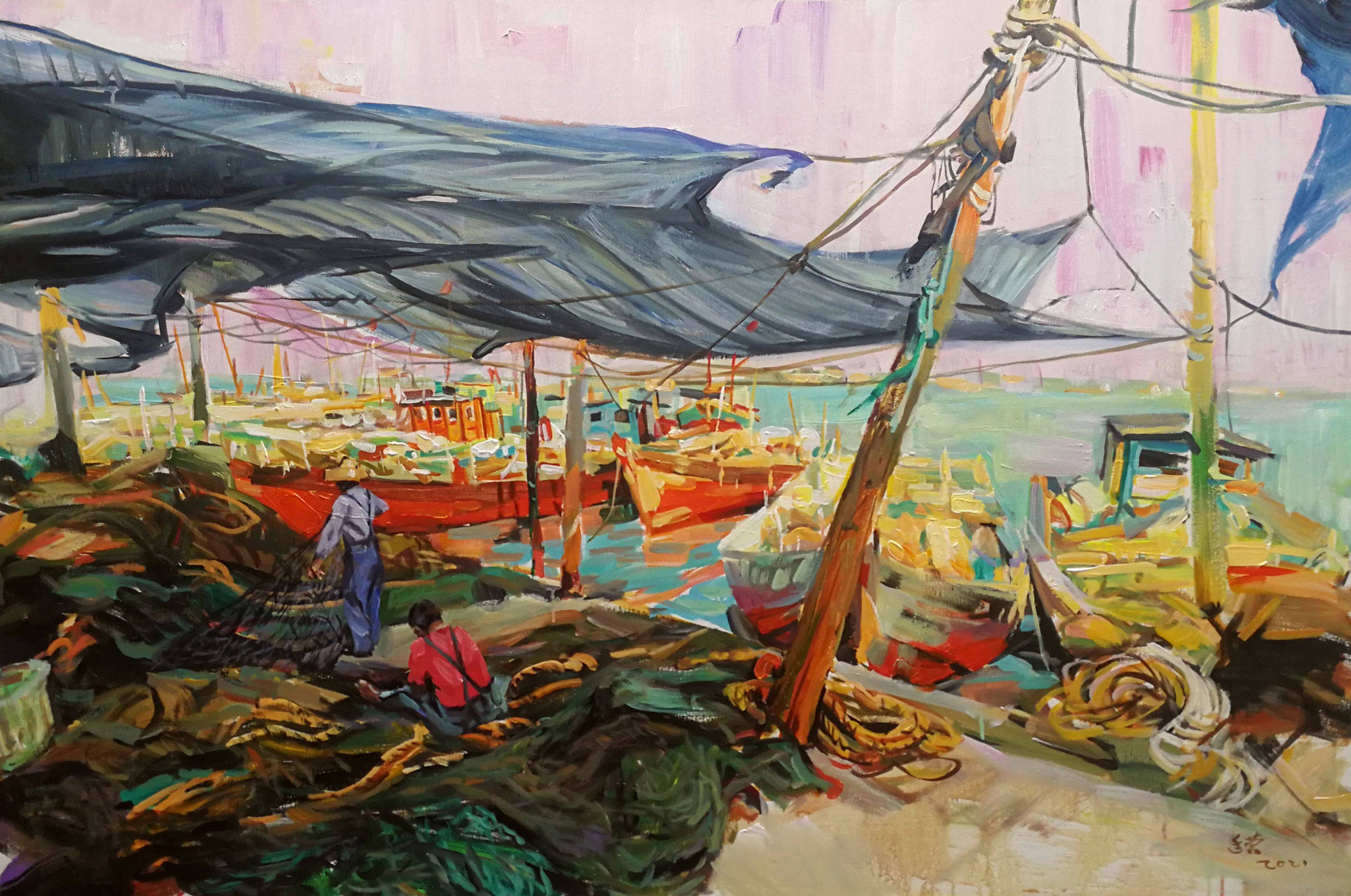 渔村风景 — 孙廷营海南写生作品_cm_三联村_美术家协会