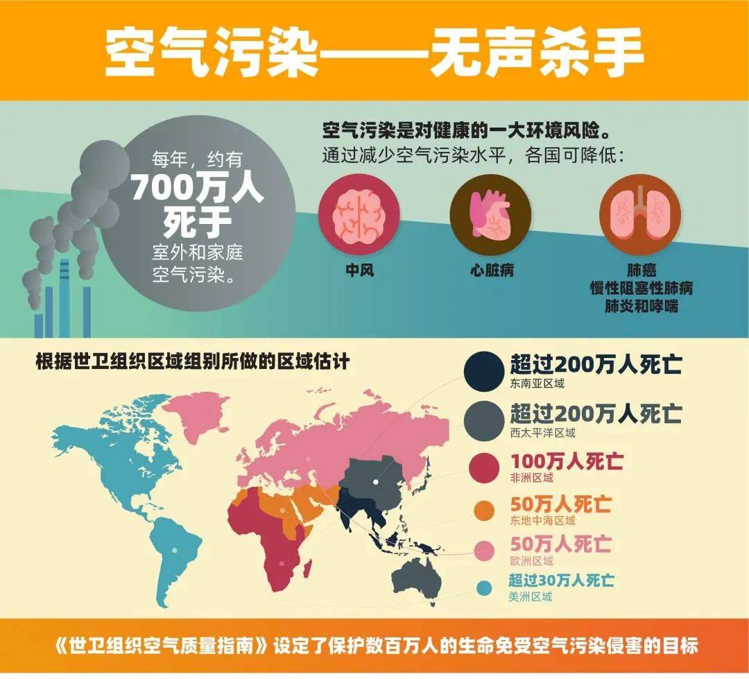 世卫组织表示,空气污染是人体健康的无声杀手.