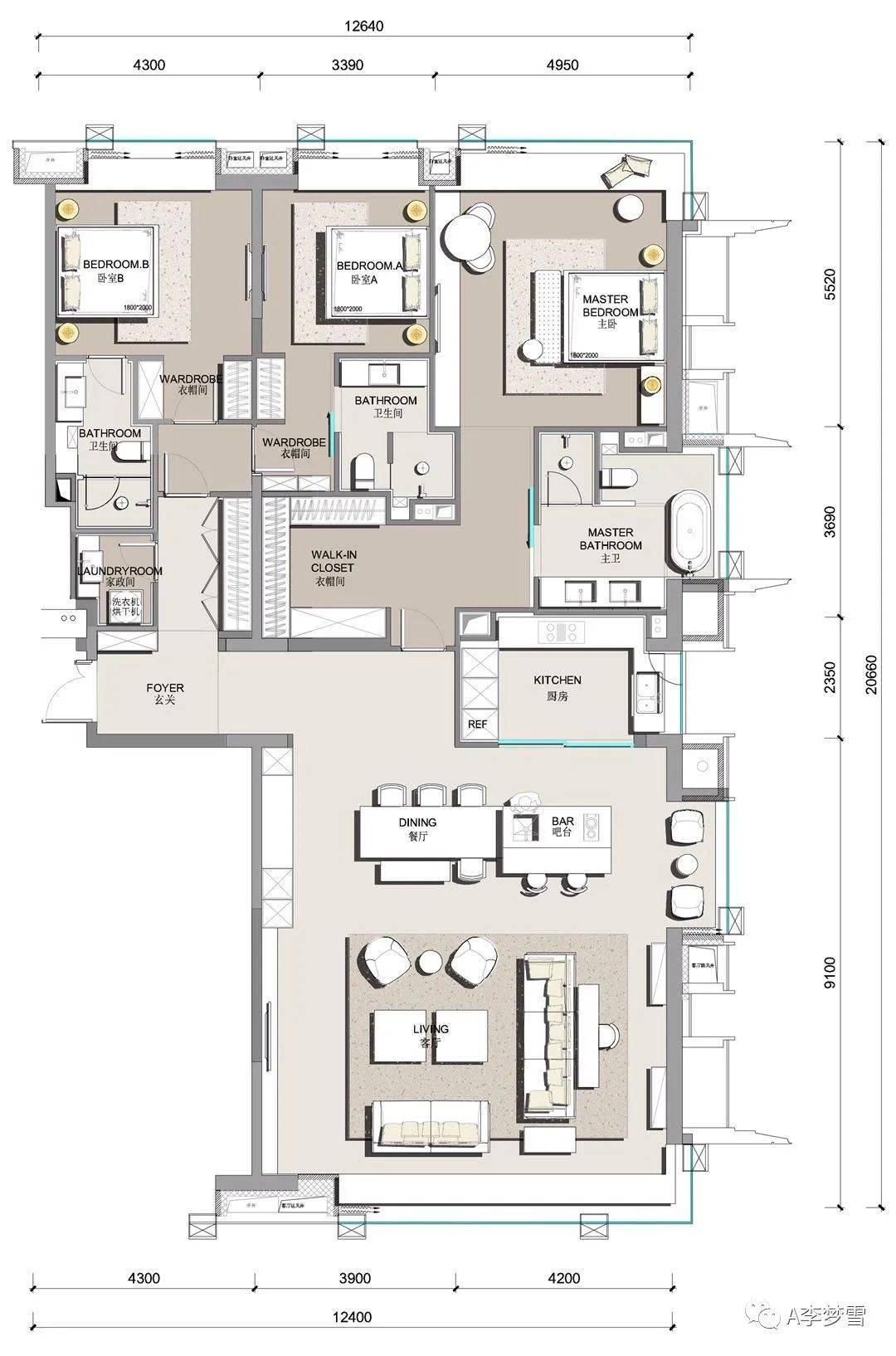 建筑面积约253㎡以下视频来源于东直门8号l案场销售户型图上b户型优势