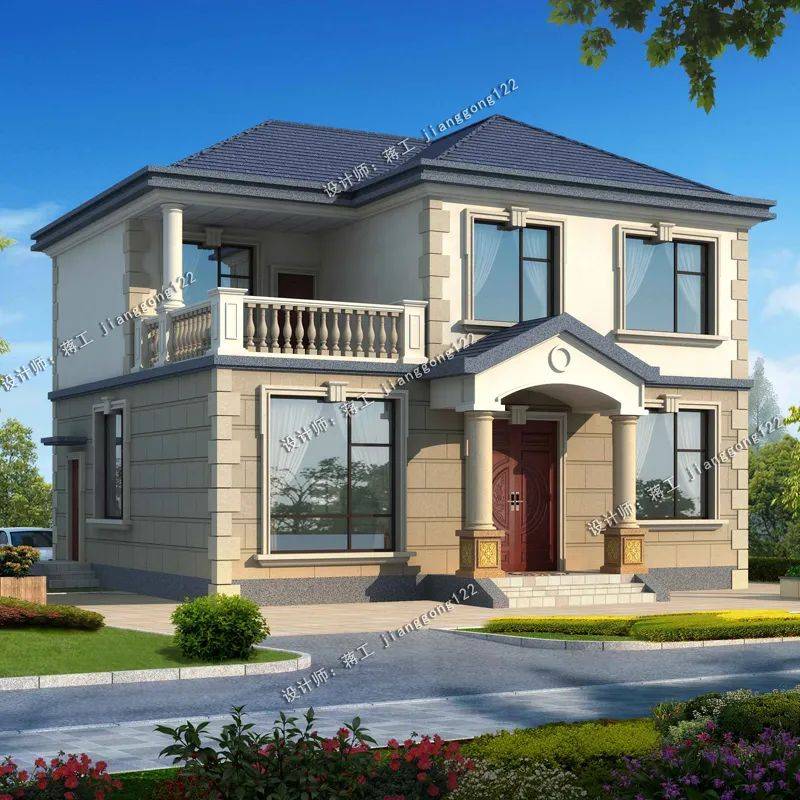 砖混结构主体造价:17-22万带堂屋的一款二层农村别墅