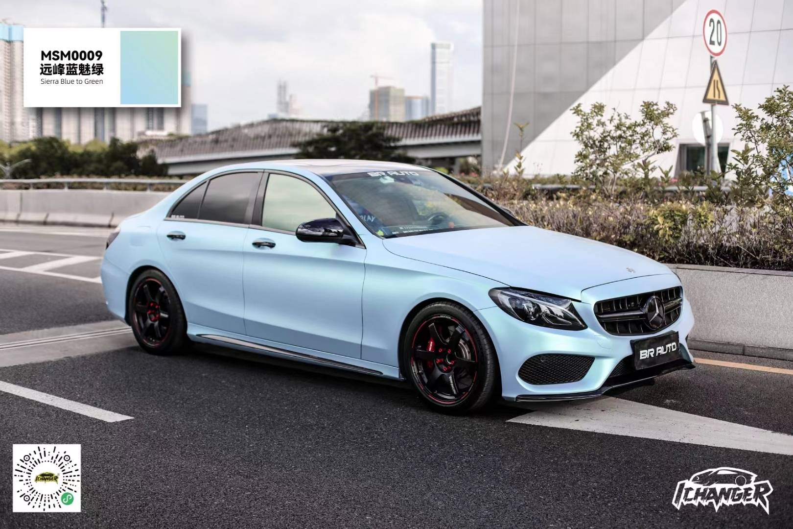 奔驰c200ichangericr改变者改色膜远峰蓝莓绿