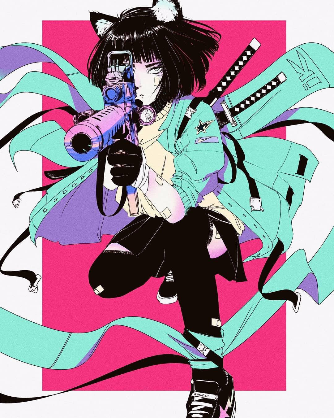 a又飒的武装少女,看起来十分地冷酷,有着独特的风格_插画_作品_vinne