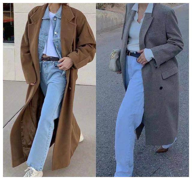 同样明亮的牛仔裤搭配牛仔服,时尚帅气的牛仔服再加上焦糖色的高领