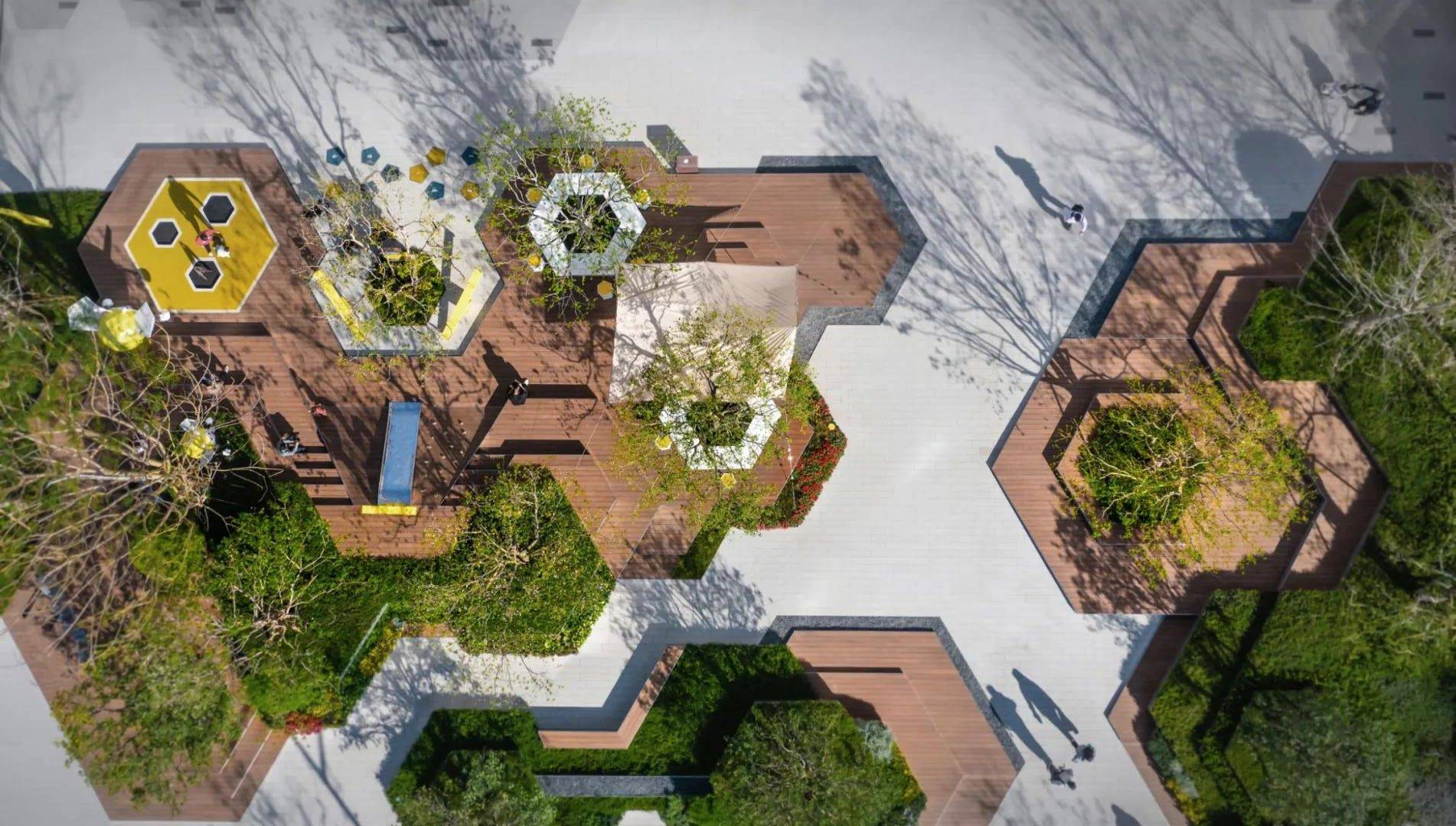 通过多种六边形搭配,重组,演变,以自然,线条,共存,共生,趣味,栖享打造